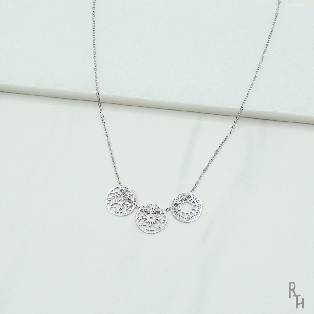 Silver Boho Triple Disc Necklace